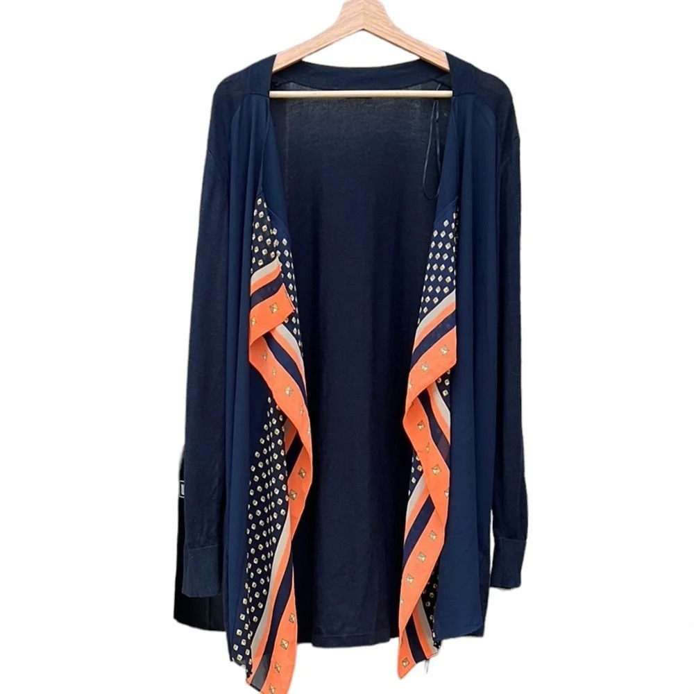 Michael Kors Navy Mixed Media Scarf Waterfall Light Weight Long Line Cardigan L